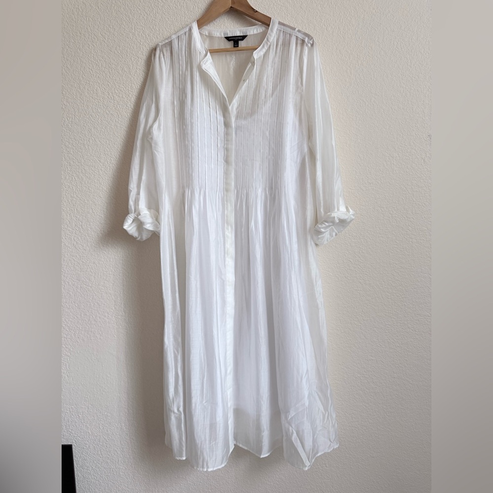 Banana Republic White Pintuck Sheer Midi Dress Tunic Size L